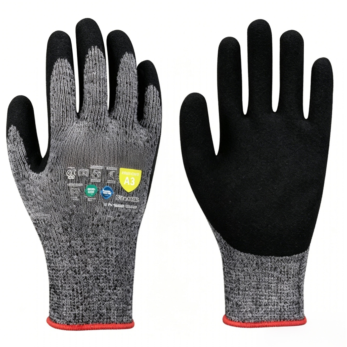 W1002 10 gauge Adamas acrylic terry thermal winter gloves, sandy latex palm, ANSI cut A3, EN511 cold resistant, washable heavy-duty cold weather safety gloves