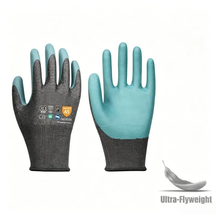 AF2105 21 gauge Adamas nitrile foam breathable anti-cut gloves, ANSI A5 EN388 4X42E lightweight industrial protective gloves