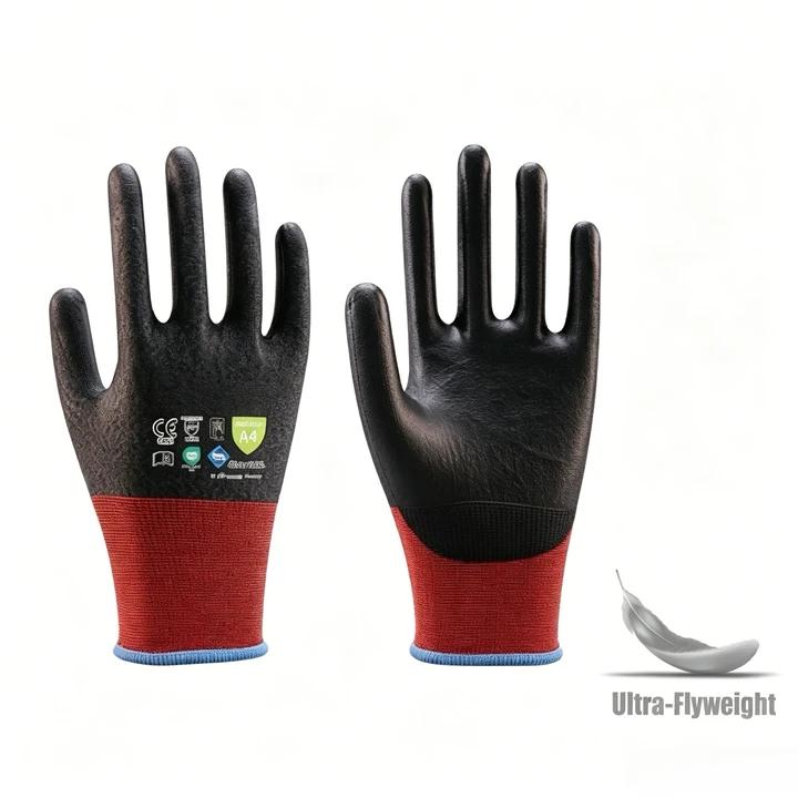 AP2104 21 gauge Adamas PU smooth coated anti-cut work gloves, ANSI A4 EN388 4X41D thin skin-friendly industrial safety gloves