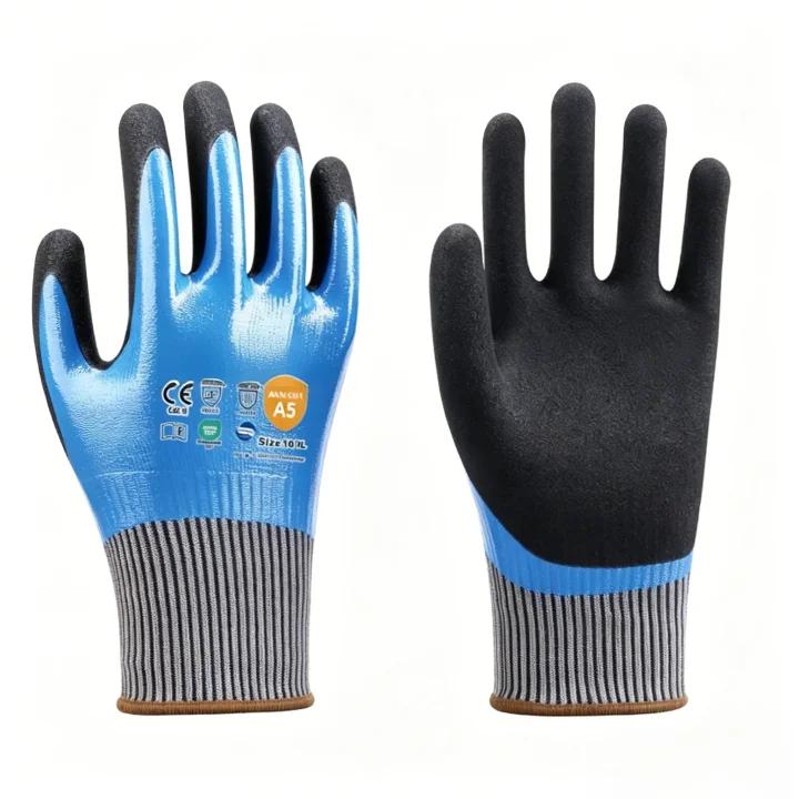 AS1505F 15 gauge Adamas full sandy nitrile anti-cut gloves, ANSI A5 high abrasion construction work gloves