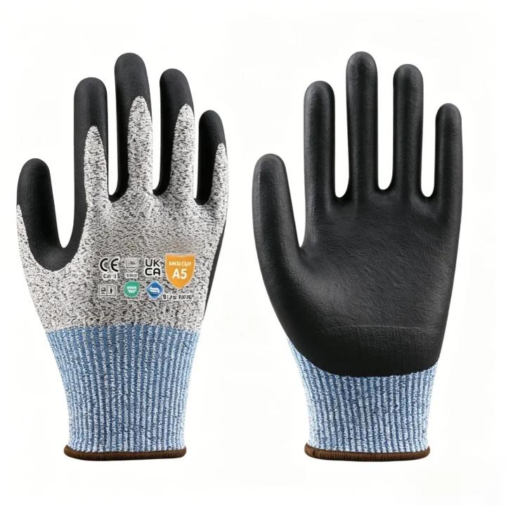 H2000 13 gauge high cut level A5 safety gloves, flexible breathable nitrile foam coating, ideal for dry & slightly oily heavy-duty metal handling jobs