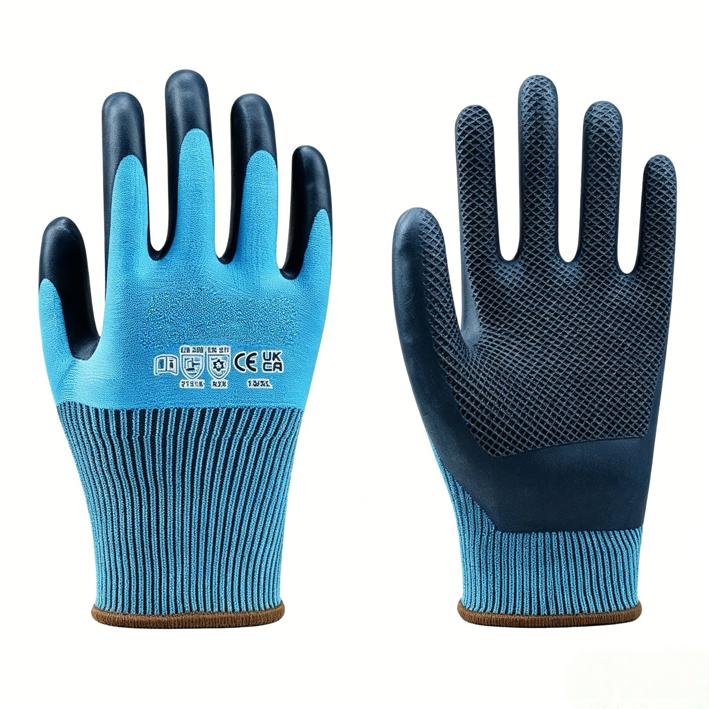 W2004 double layered winter thermal gloves, 15gauge outer polyester + 10gauge acrylic terry inner fleece, eco-latex coating, customizable palm pattern touch screen option