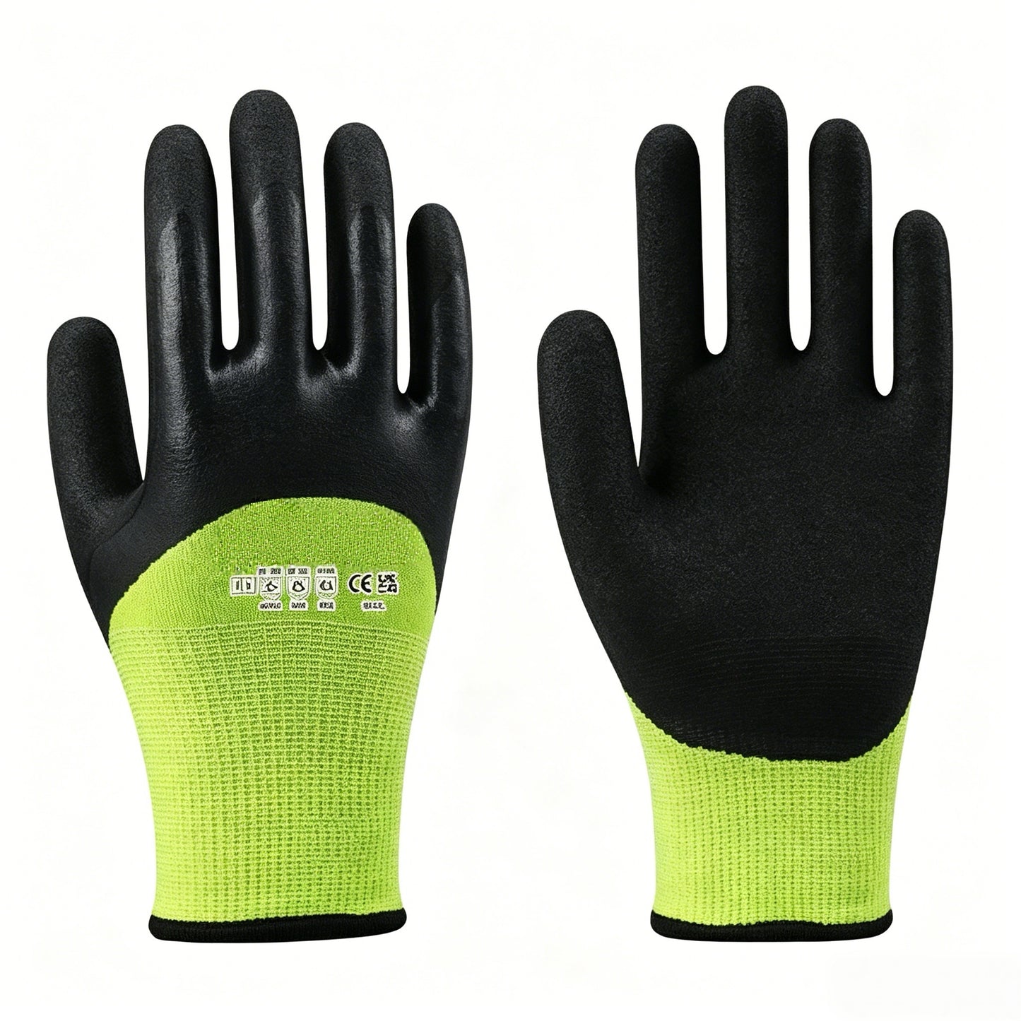 W2102 HPPE glass fiber cut resistant winter gloves, acrylic terry warm lining, half dipped sandy nitrile coating, ANSI cut A3, cold resistant outdoor heavy duty gloves