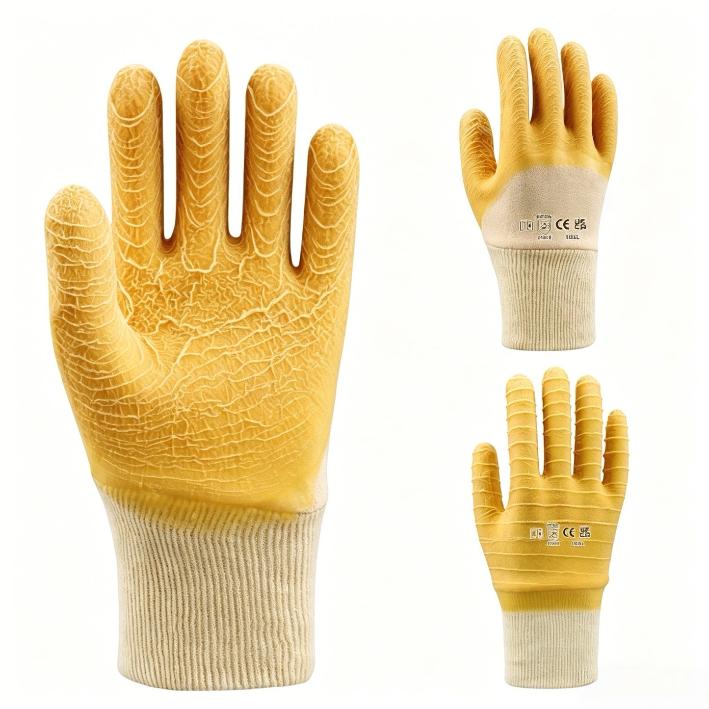 L1713 cut sewn cotton jersey liner crinkle latex gloves, brushed terry inner for low temperature resistance, flexible dexterous design for medium-heavy labor