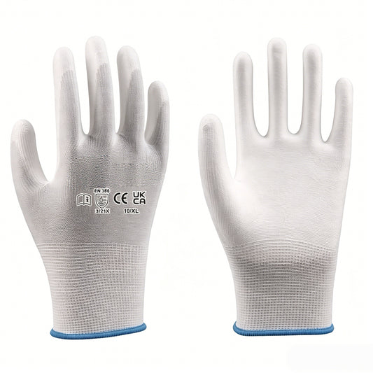 PU1101 13 gauge polyester nylon seamless smooth PU coated gloves, high flexibility, ultra sensitive for small parts precision assembly, customizable liner & PU coating colors