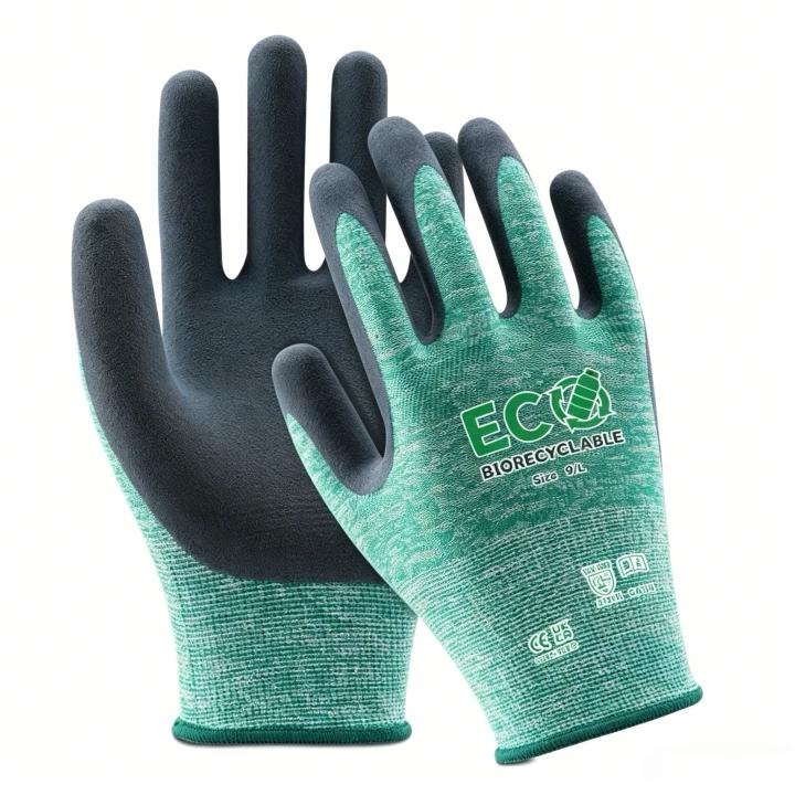 15G Recycled PET Yarn and Spandex Liner, with Latex Sandy Coated Gloves-1