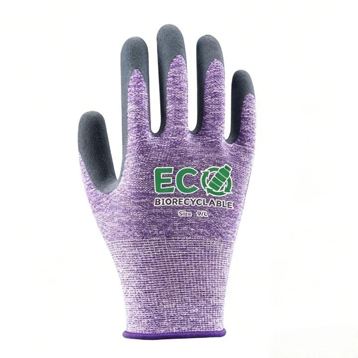 15G Recycled PET Yarn and Spandex Liner, with Latex Sandy Coated Gloves-3