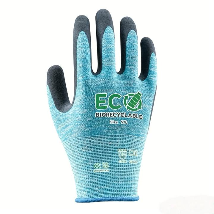 15G Recycled PET Yarn and Spandex Liner, with Latex Sandy Coated Gloves-4