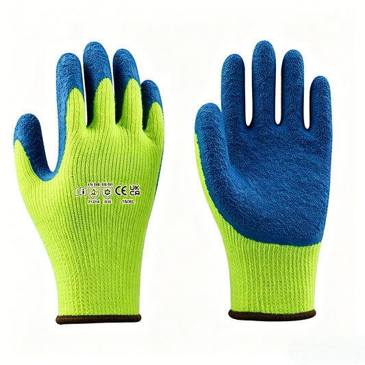 W1101 7 gauge thin acrylic terry lined winter gloves, crinkle latex coating, lightweight cold protection EN511 X2X, anti-tear puncture resistant for light cold work