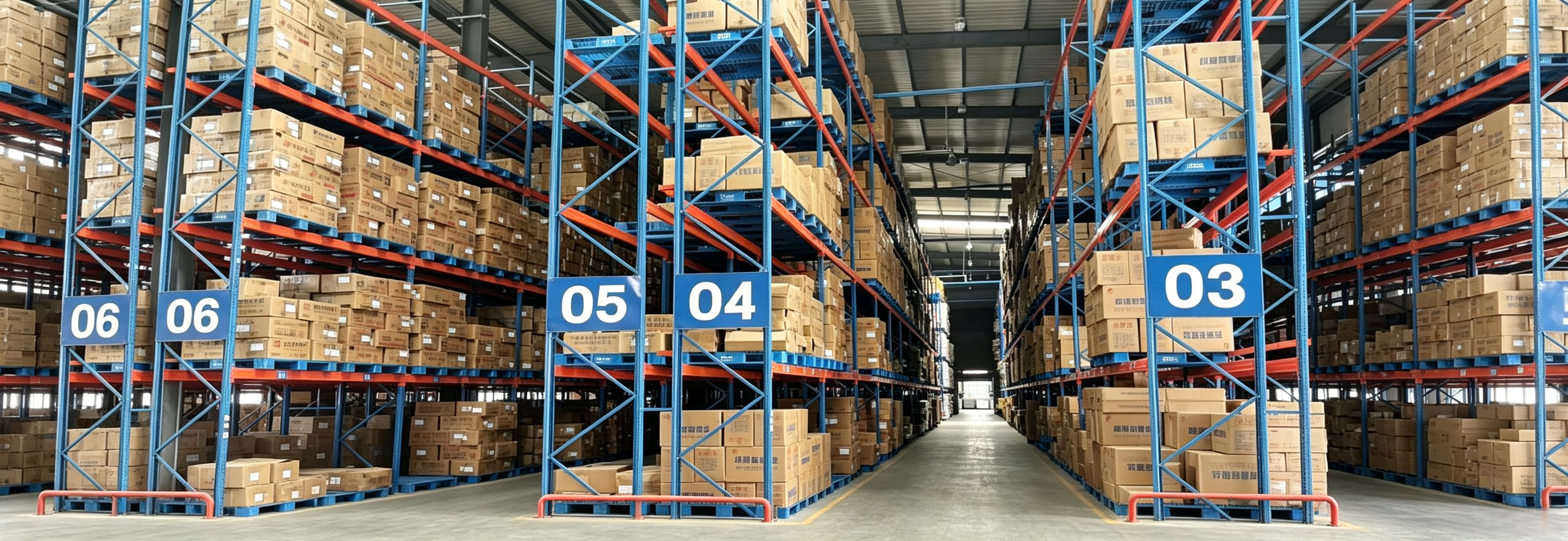 Huge automated finished gloves warehouse with full stock, stable inventory for global bulk order delivery of safety work gloves