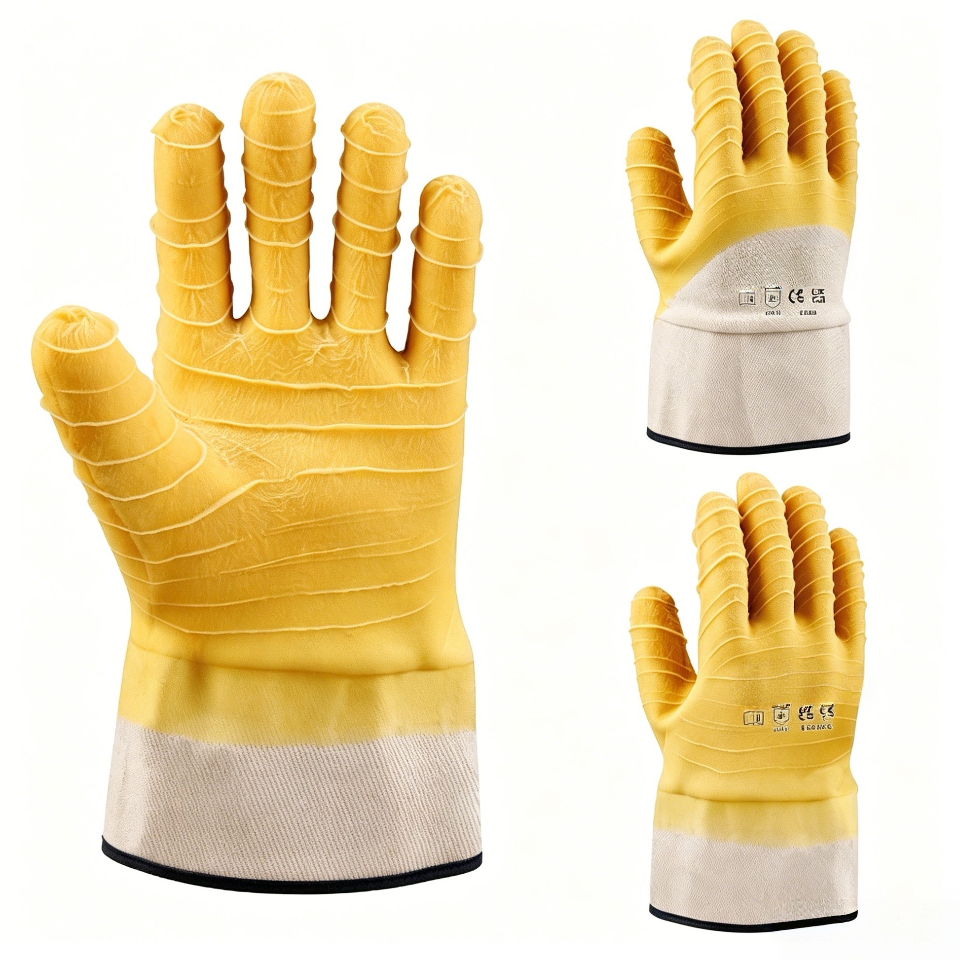 L1703 cut & sewn cotton jersey brushed terry latex crinkle gloves, cold short-contact thermal protection, anti-slip crinkle latex palm for heavy duty site work