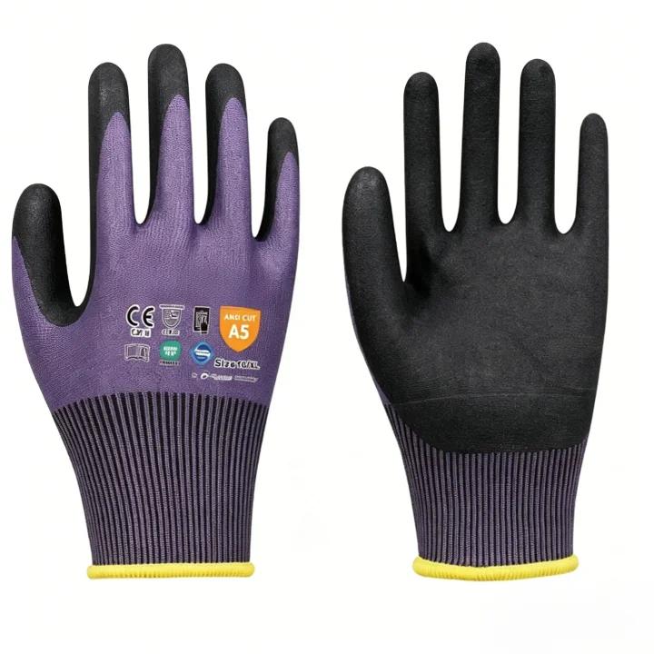 AD1805 18 gauge Adamas nitrile foam dotted palm anti-cut gloves, ANSI A5 new lightweight industrial protective gloves