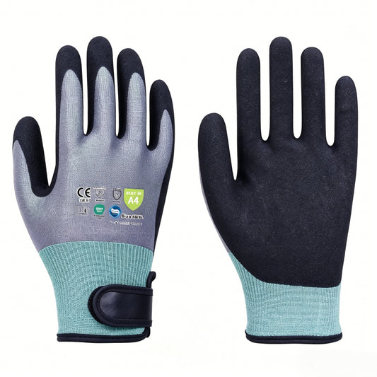 W2024 18 gauge ultra thin Adamas blend winter gloves, sandy nitrile palm, ANSI cut A4, EN511 cold resistant, high dexterity flexible insulated gloves for precision cold work