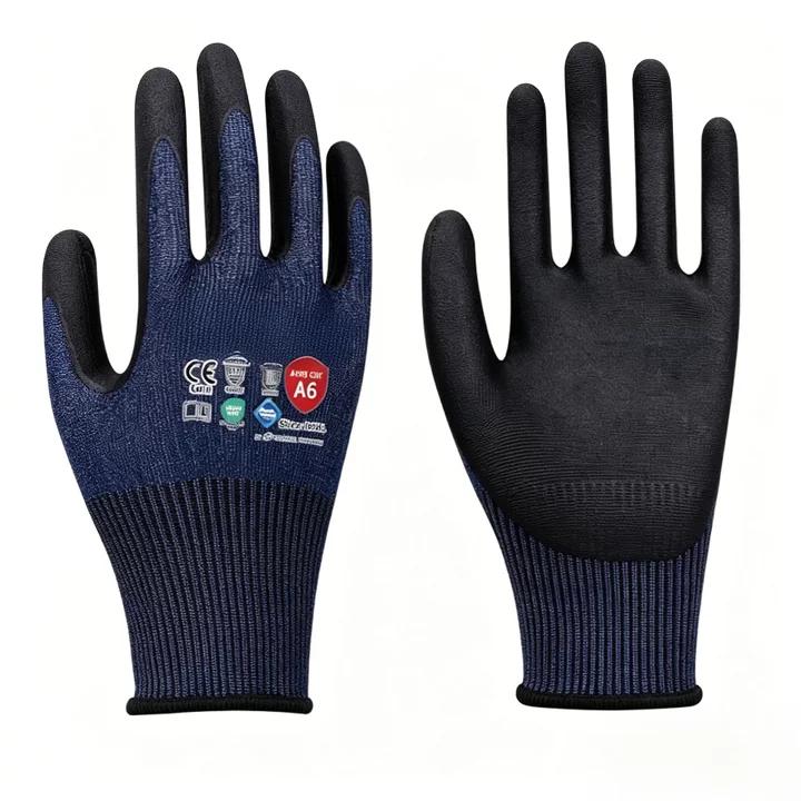 AM1506 15 gauge Adamas nitrile microfoam breathable anti-cut gloves, ANSI A6 long-wearing industrial safety gloves