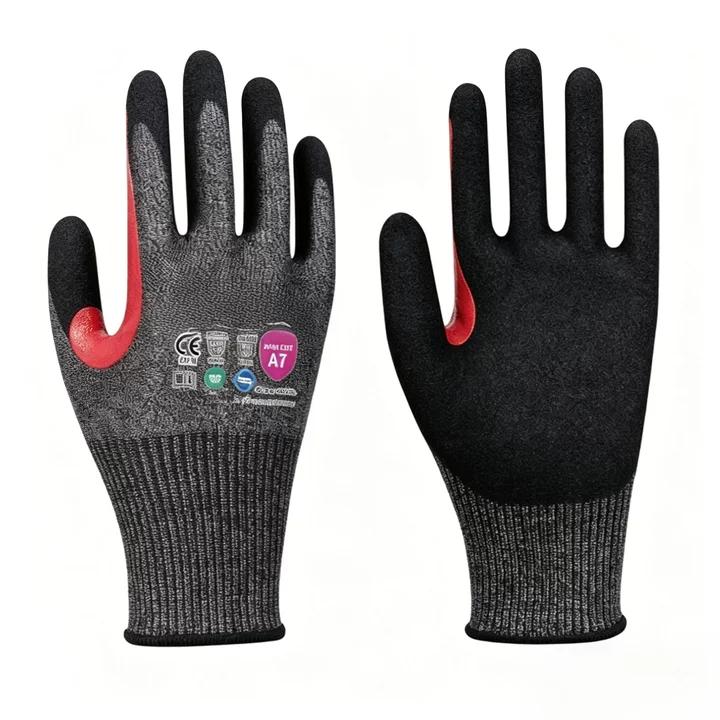 AS1307 13 gauge Adamas sandy nitrile anti-cut gloves, ANSI A7 strong wet & dry grip safety work gloves