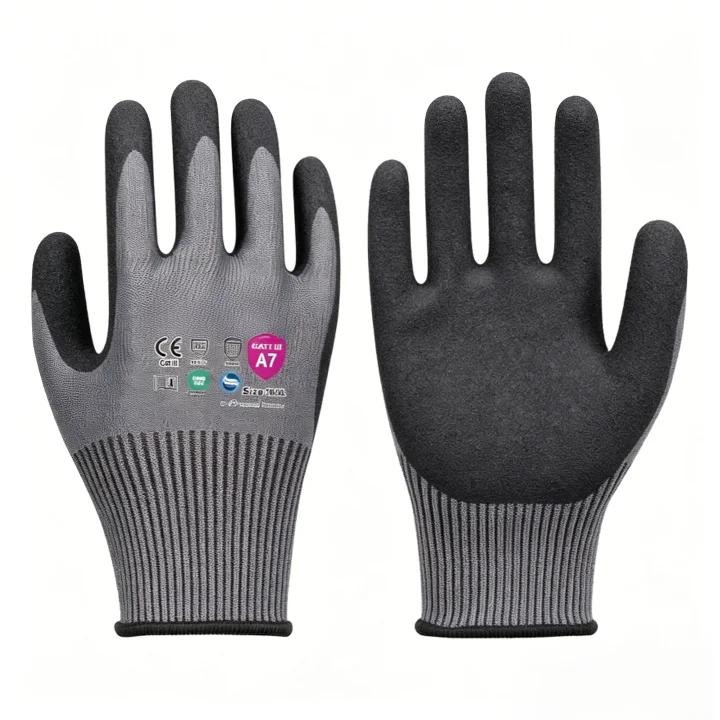 AS1507 15 gauge Adamas sandy nitrile high cut resistant gloves, ANSI A7 wet handling industrial gloves