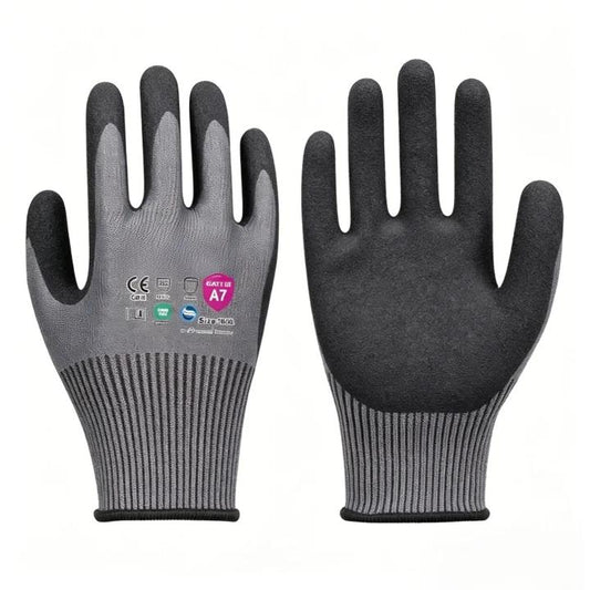 AS1507 15 gauge Adamas sandy nitrile high cut resistant gloves, ANSI A7 wet handling industrial gloves