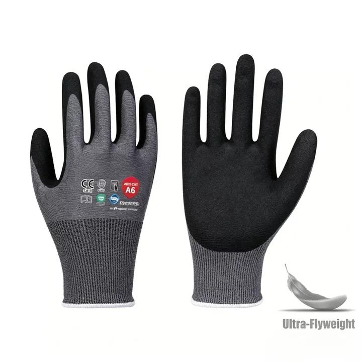 AS2106 21 gauge Adamas sandy nitrile anti-slip anti-cut gloves, ANSI A6 wet grip industrial safety gloves