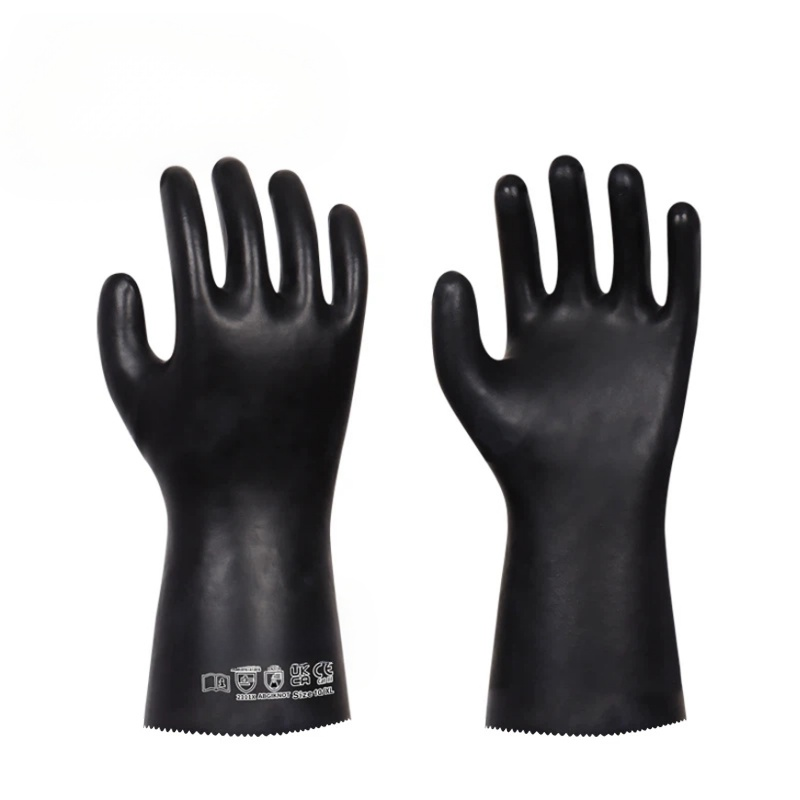 CM3000 cotton interlock butyl rubber chemical safety gloves, superior low temperature flexibility, great resistance to ketones & polar solvents, long cuff chemical handling gloves
