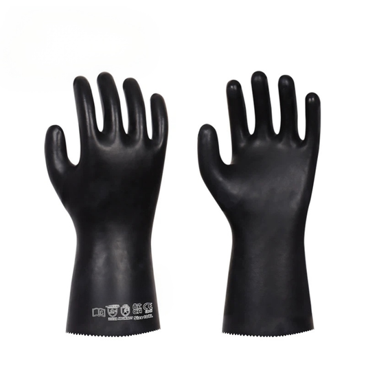 CM3000 cotton interlock butyl rubber chemical safety gloves, superior low temperature flexibility, great resistance to ketones & polar solvents, long cuff chemical handling gloves