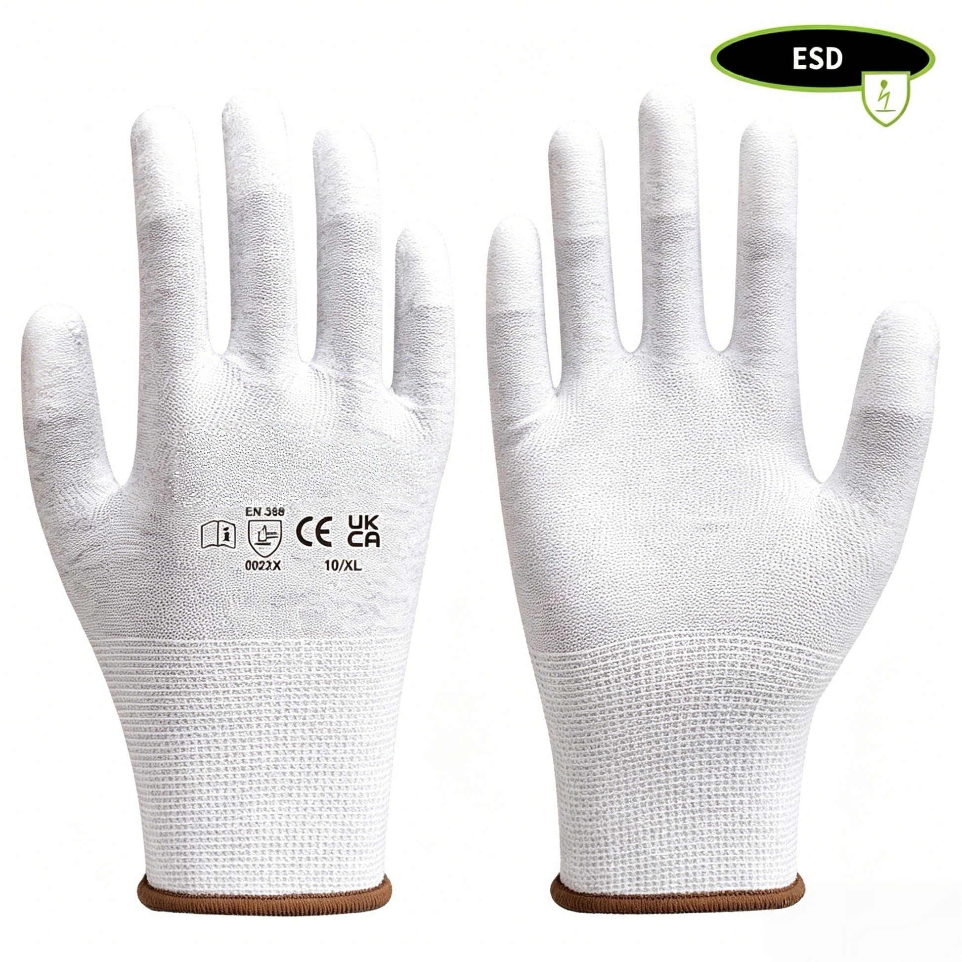PU5101 ESD anti-static carbon fiber knit PU fingertip coated gloves, complies with EN 16350 static dissipation standard, perfect fit for electrostatic protected areas & precision workshop