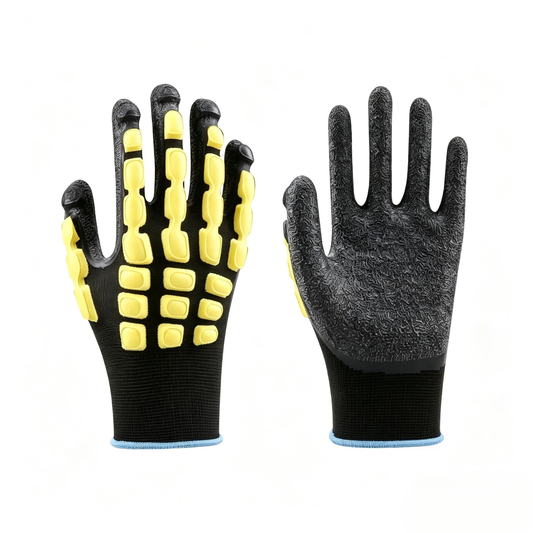 N9300 polyester liner dexterous impact resistant gloves, ideal for construction material handling, sandy nitrile anti-slip palm, ANSI/ISEA 138 impact level 1 for site work