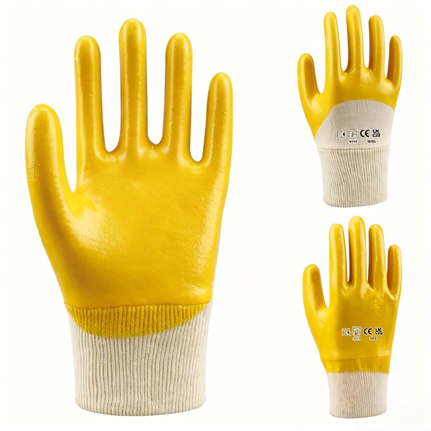 N1703 cotton interlock liner cut & sewn nitrile gloves with knit wrist cuff, flexible dexterous liner, smooth half dipped nitrile coating for general heavy work