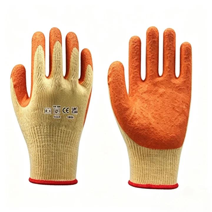L1101 10 gauge 100% polyester liner crinkle latex work gloves, strong dry & wet grip, high tear and puncture resistance for heavy industrial labor