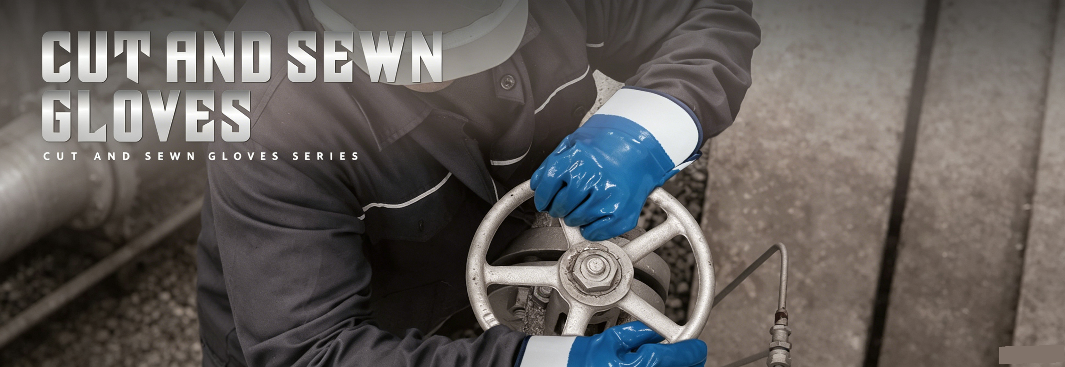 Cut and Sewn Gloves Series banner, stitched heavy-duty industrial work hand protection gloves