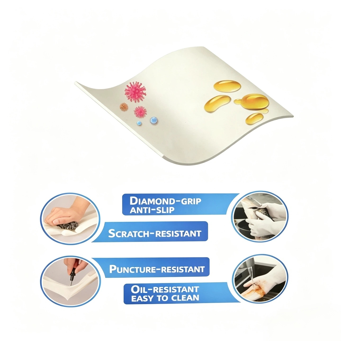 Diamond grip nitrile protective gloves, anti-slip, scratch-proof, puncture-resistant and oil resistant disposable industrial work gloves