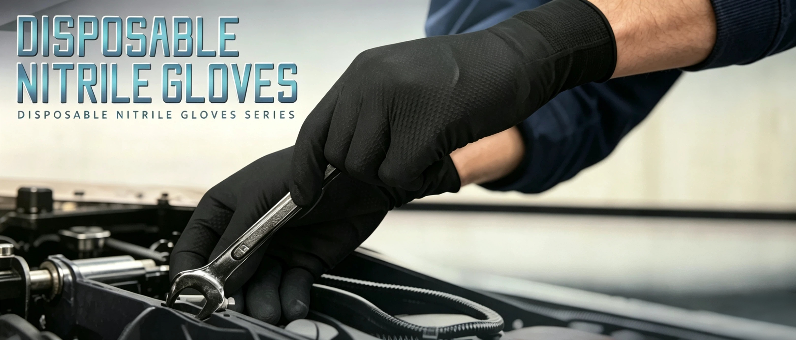 Diamond pattern black nitrile gloves banner, grease-proof powder-free mechanic disposable work gloves