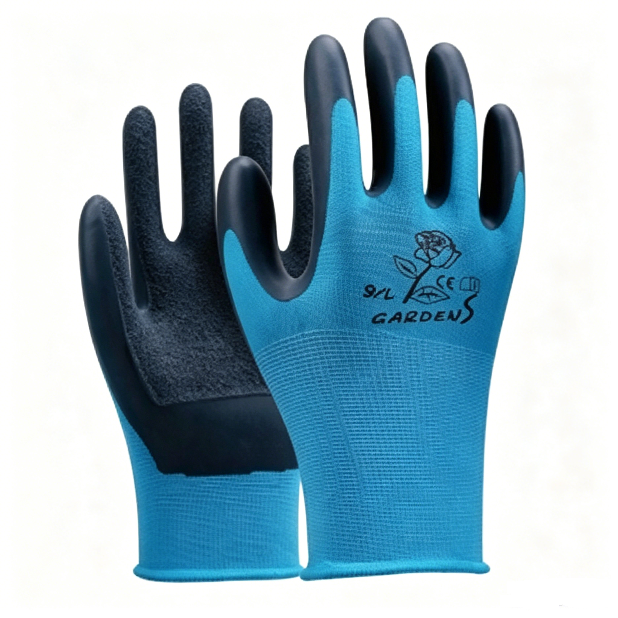 Blue eco latex sandy coated gardening protective work gloves