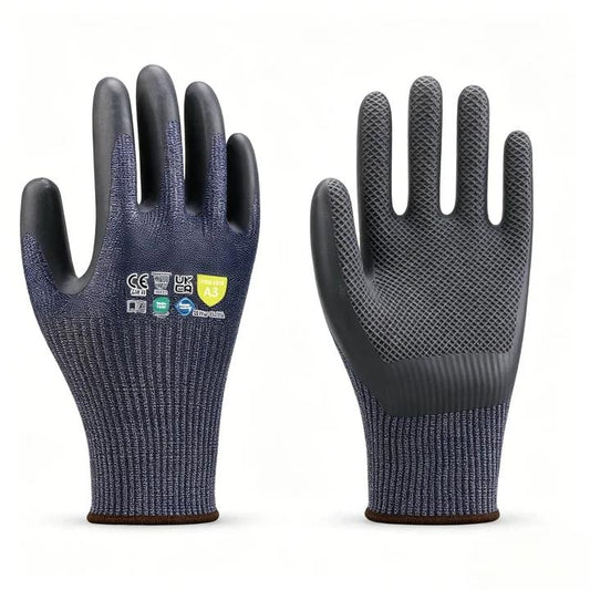 T2000 13 gauge HPPE glass fiber cut resistant gloves with eco-latex coating, ANSI cut A3, great tear and puncture resistance for general industrial handling