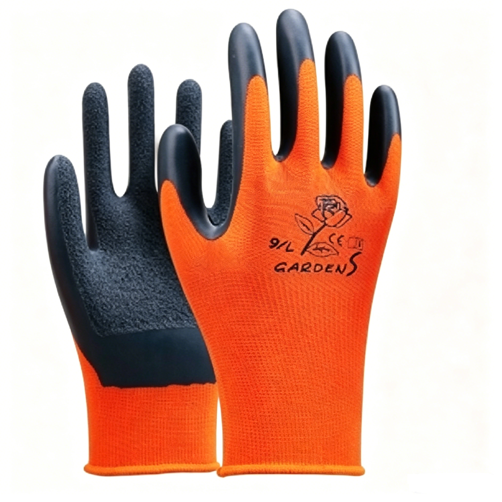 Orange eco latex sandy coated gardening protective work gloves