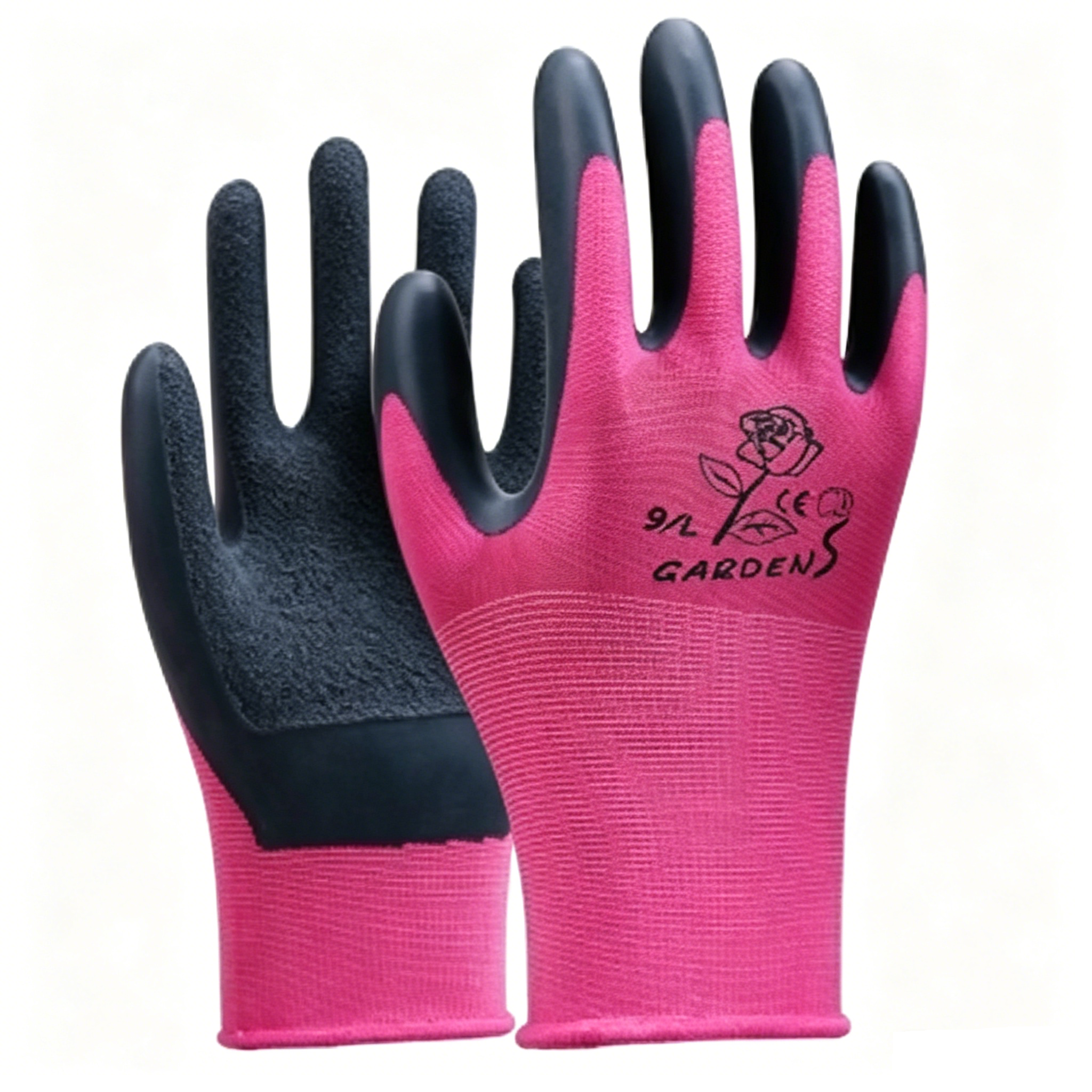 Pink eco latex sandy coated gardening protective work gloves