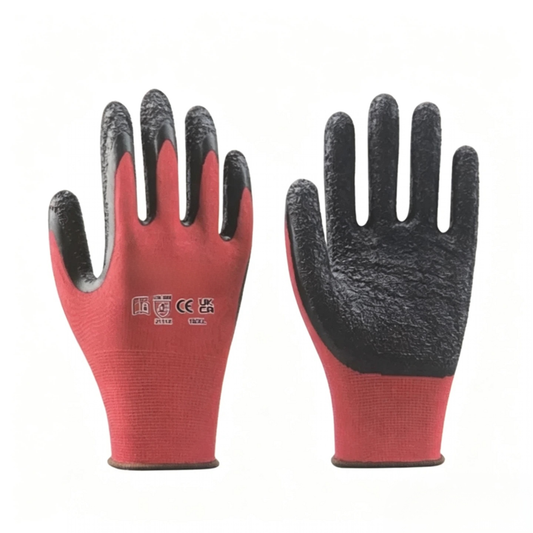  L1601 cost-effective 13 gauge polyester crinkle latex coated gloves, reliable anti-slip grip for medium heavy general purpose warehouse & construction work
