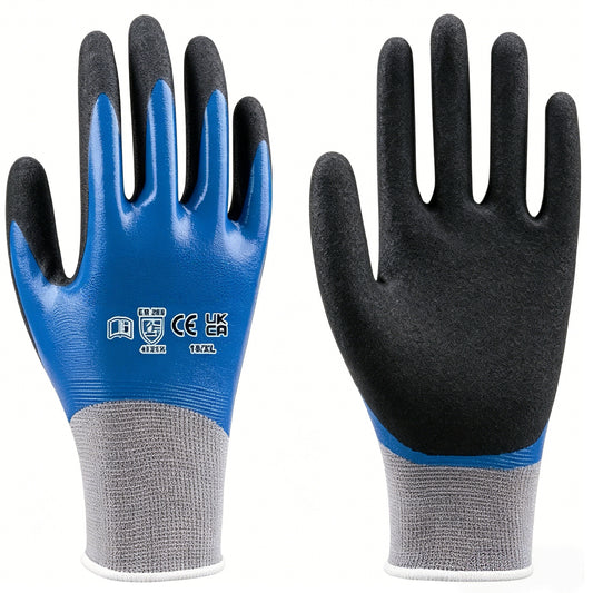 N2005 15 gauge full dipped sandy nitrile gloves, full waterproof & oil resistant coating, outstanding abrasion performance for mining & construction