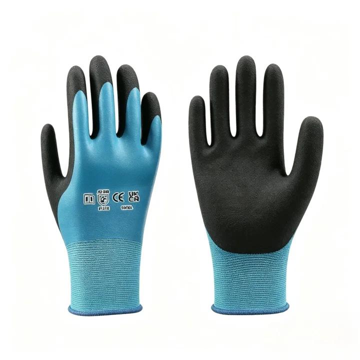 L2005 15 gauge nylon liner full smooth latex coated gloves, full water penetration resistance, durable abrasion proof wet environment industrial safety gloves