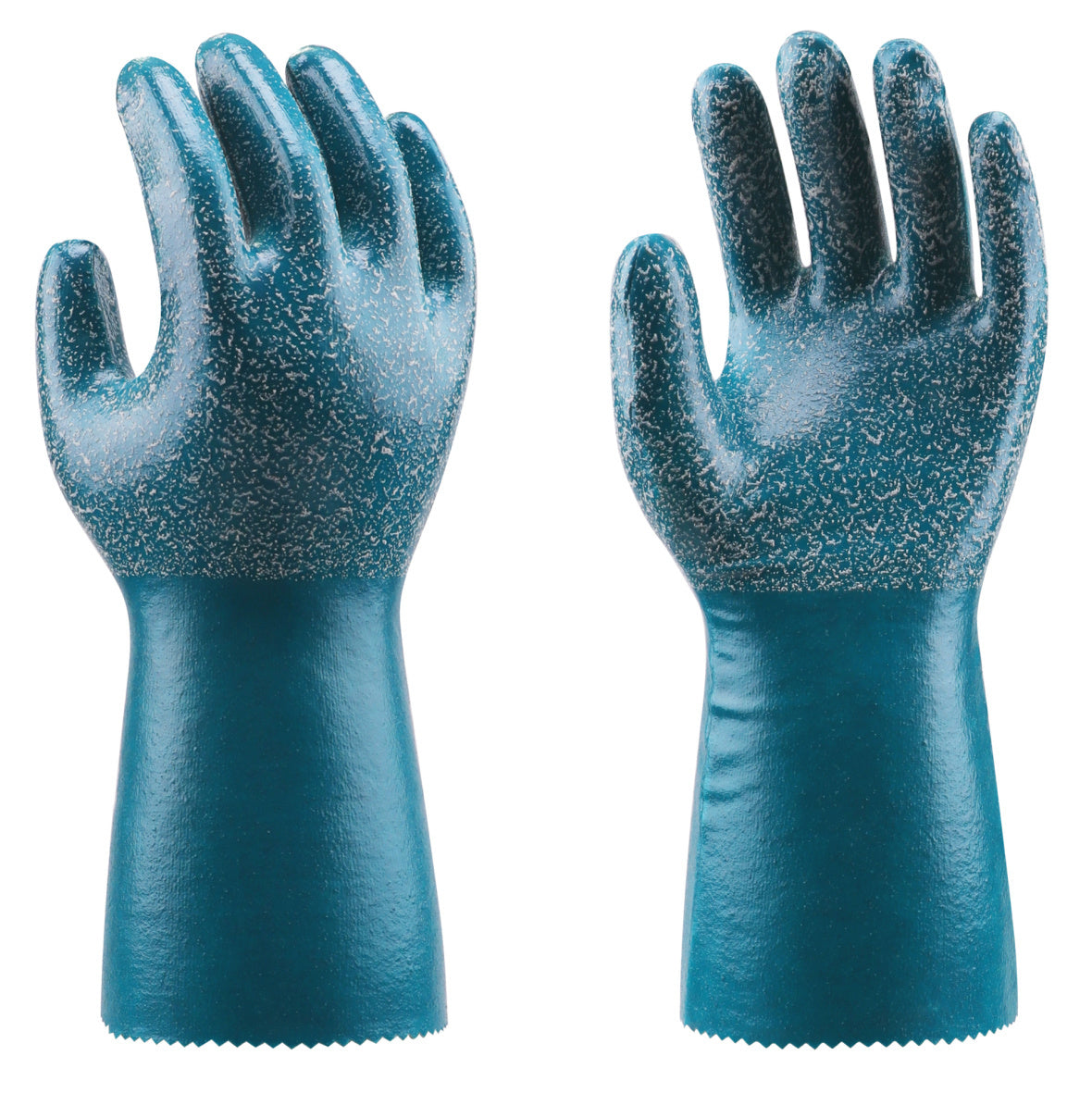 N7100 granular nitrile chemical resistant gloves, outstanding barrier against various industrial solvents, anti-slip granular palm, long cuff design for industrial chemical operation