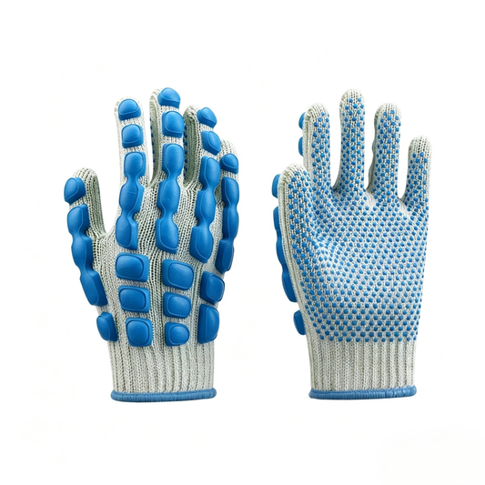 L9500 7 gauge thin polycotton impact & vibration resistant gloves, eco latex dotted palm, lightweight design for light-duty material handling & vibration reduction