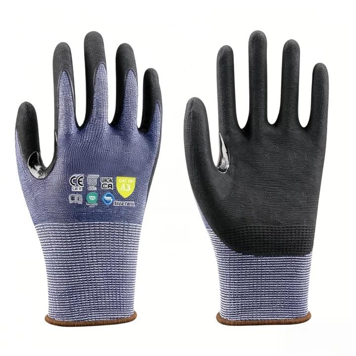 M1000 15 gauge cut safety gloves, micro foam nitrile palm with reinforced thumb crotch, ANSI cut A3, breathable coating for dry & oily light assembly work