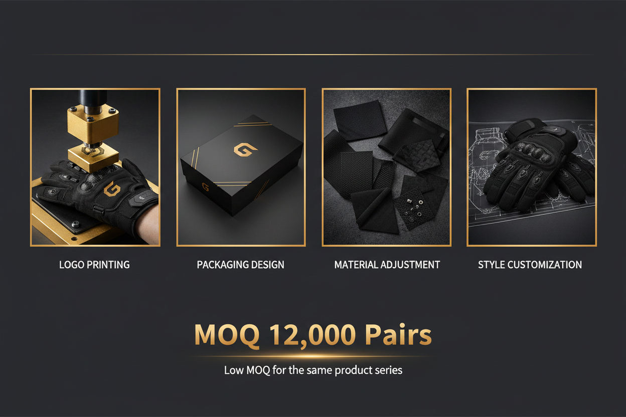 OEM customization services for safety gloves: logo printing, packaging design, material adjustment and style customization, low MOQ 12000 pairs for same product series