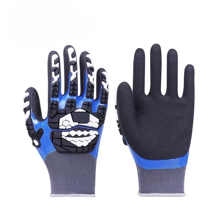 TX1030 fully double dipped impact protection gloves, 360° water & oil resistant sandy nitrile coating, PVC TPR anti-impact back, ANSI/ISEA 138 impact level 1 for construction & machinery