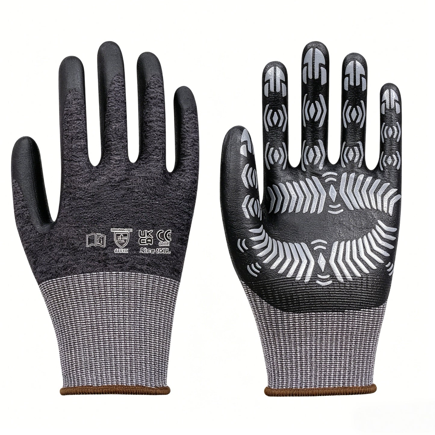 N5501D 15 gauge patterned micro foam nitrile gloves, thin flexible liner with printed palm texture, reinforced thumb crotch for long-hour delicate work