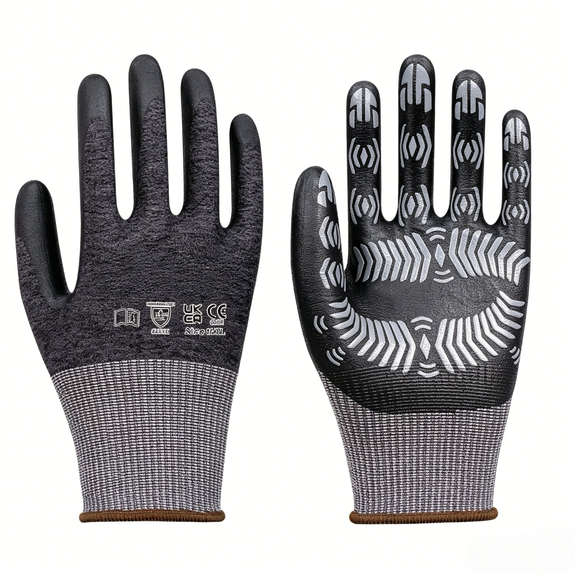 N5501D 15 gauge patterned micro foam nitrile gloves, thin flexible liner with printed palm texture, reinforced thumb crotch for long-hour delicate work