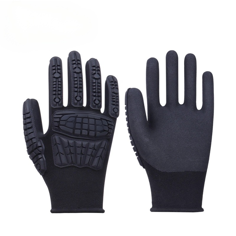 TX8020 15 gauge seamless nylon spandex impact gloves, sandy nitrile coating for precise part handling, ANSI/ISEA 138 impact level 1, flexible thin work gloves