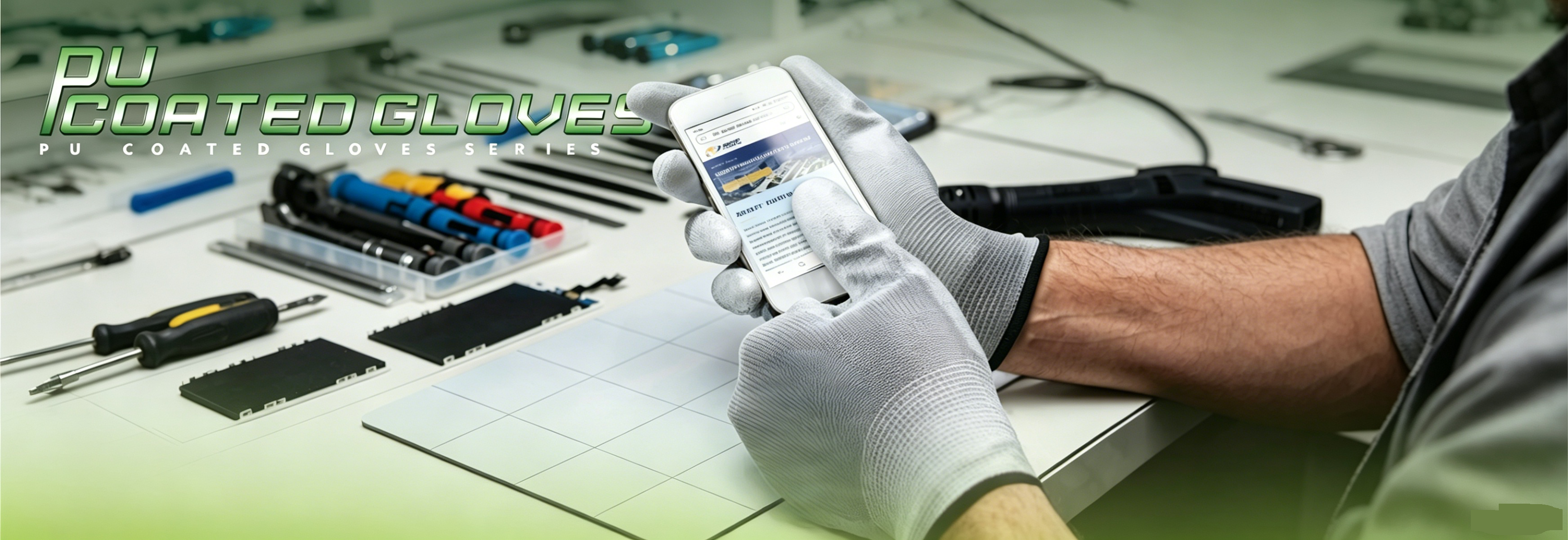 PU Coated Gloves series banner, EN16350 certified carbon fiber anti-static ESD safety gloves for electronics precision workshop