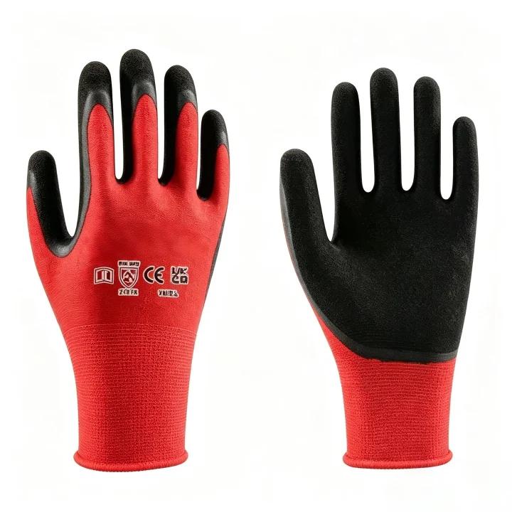 L2001 13 gauge seamless polyester liner sandy latex work gloves, lightweight breathable design, ideal for delicate small parts handling tasks