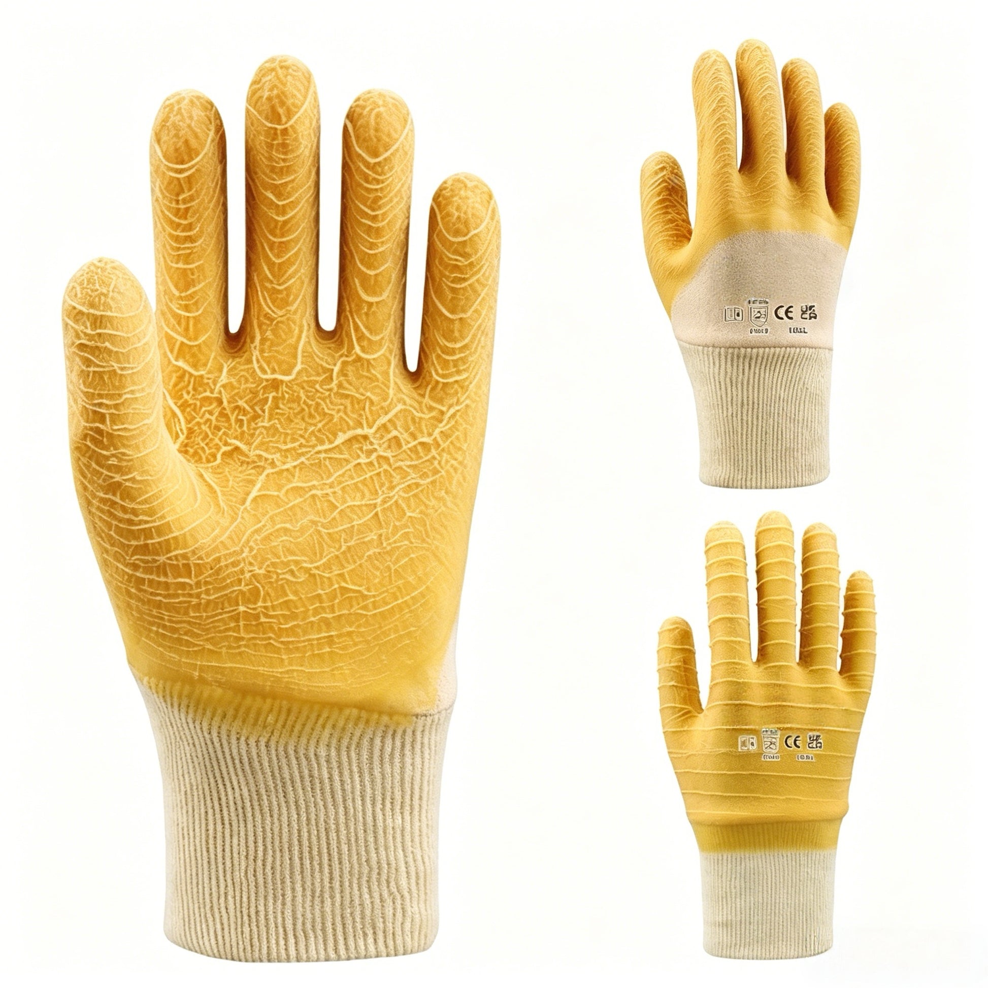 L1713 cut sewn cotton jersey liner crinkle latex gloves, brushed terry inner for low temperature resistance, flexible dexterous design for medium-heavy labor
