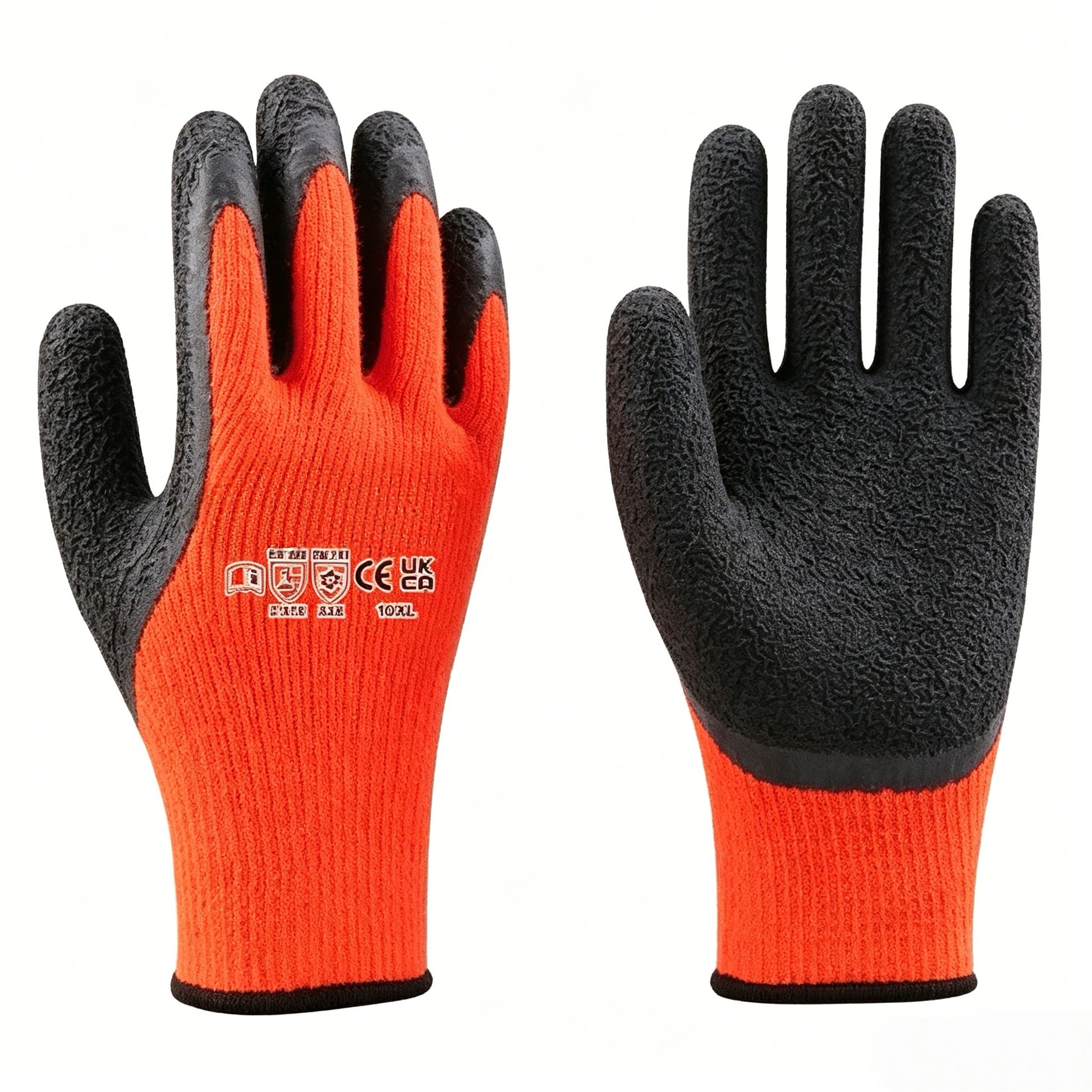 W1102 acrylic terry fleece lined winter gloves with latex foam palm, reinforced thumb coverage, breathable cold resistant work gloves for outdoor low-temperature jobs
